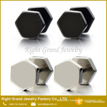 Customized Fashion Surgical Stainless Hexagon Silver Black Fake Plug Earrings